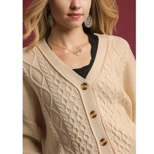 Cream Cable Knit Button-Front Cardigan